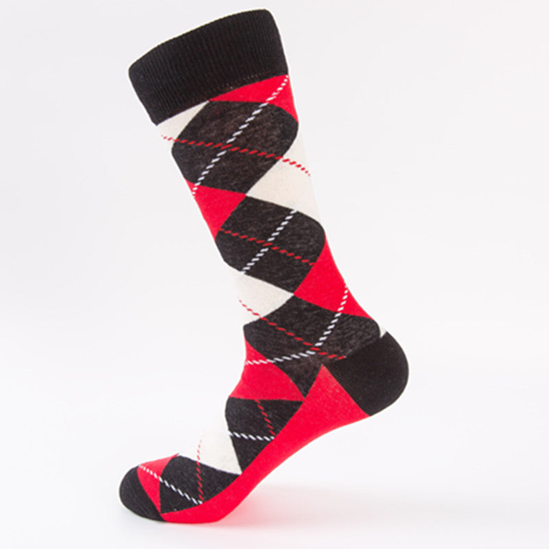 Autumn and winter new trendy fashion socks - Happy socks with check patterns, casual and romantic cotton socks, long tube socks