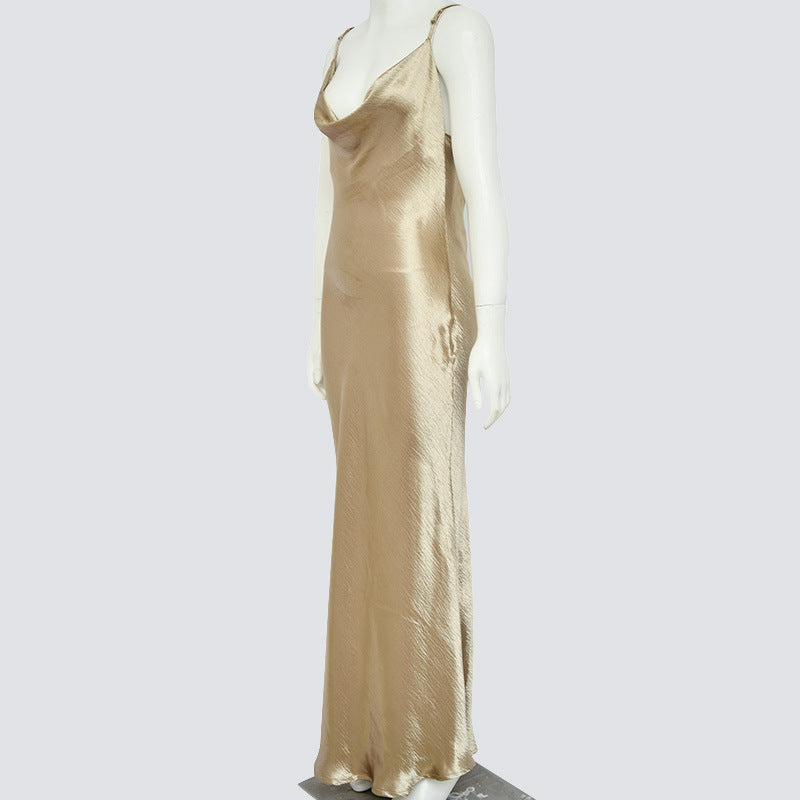 Elegant satin long dress, strapless backless sexy evening gown