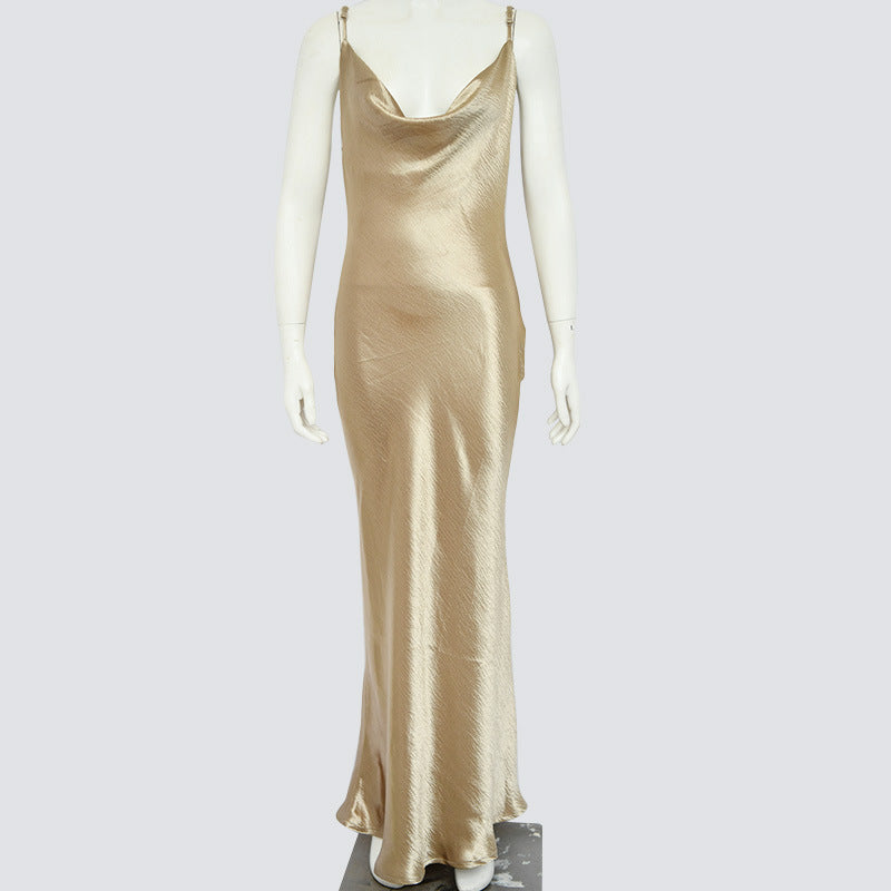 Elegant satin long dress, strapless backless sexy evening gown