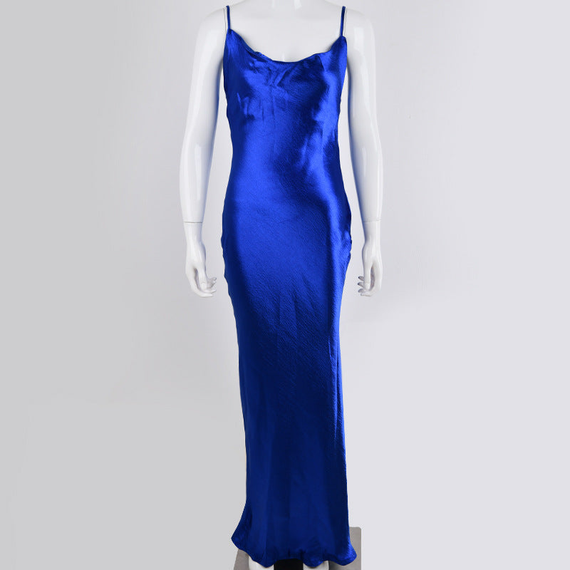 Elegant satin long dress, strapless backless sexy evening gown