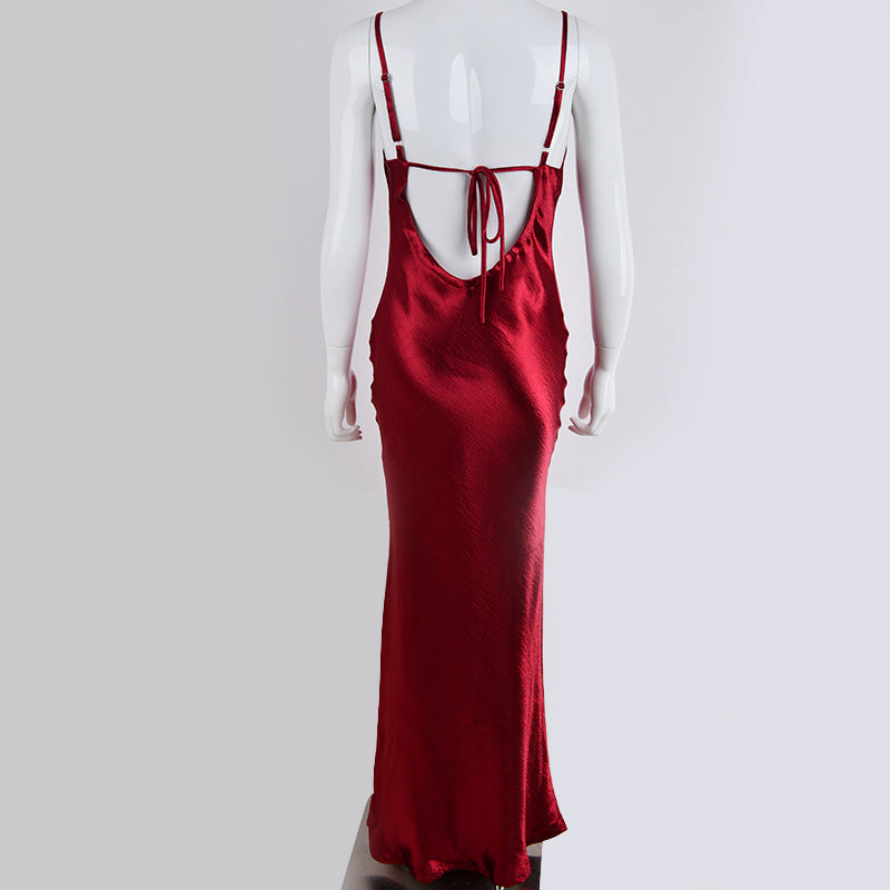 Elegant satin long dress, strapless backless sexy evening gown