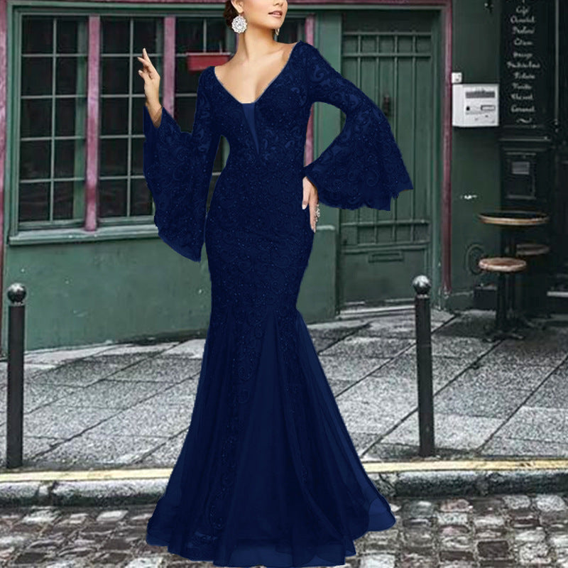 Spring and Summer Evening Gown - Elegant, Sexy, Form-fitting Fish-Tail Long Evening Dress with Long Skirt