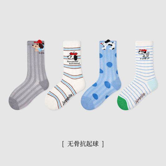 儿童袜子批发2025夏季薄款波点小狗宝宝短袜棉男童条纹网眼中筒袜