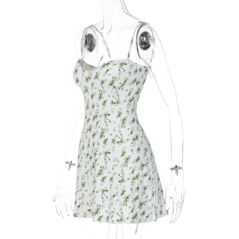 Summer floral short skirt halter dress women's clothing