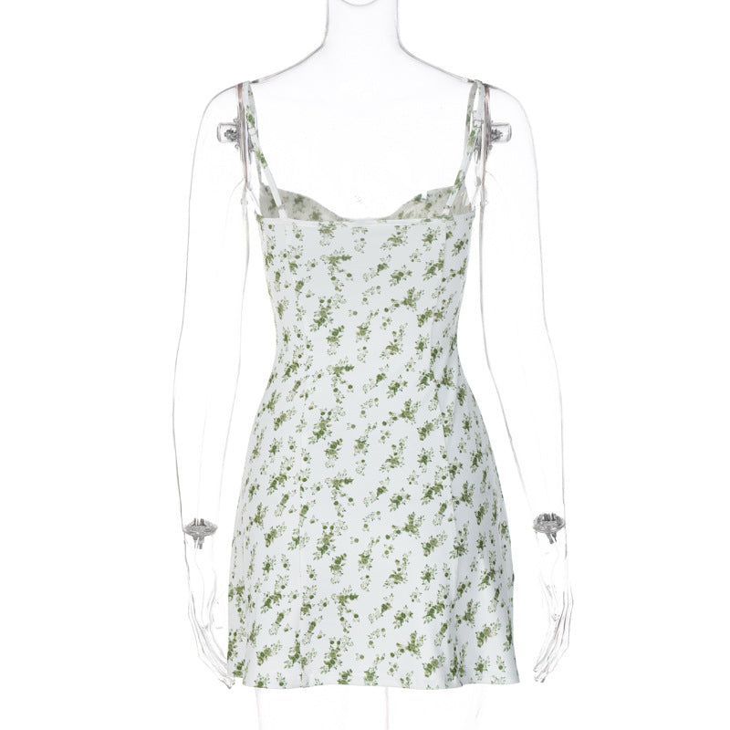 Summer floral short skirt halter dress women's clothing
