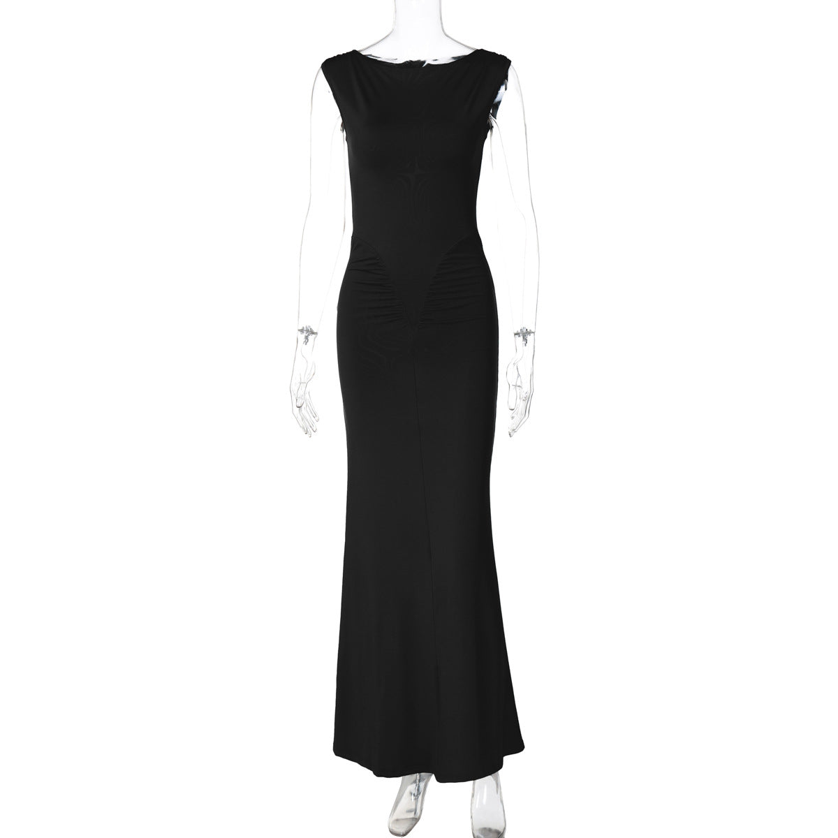 Women's Spring Fashion Style Slim-Fitting Ruffled Solid-color Short-Sleeve Dress