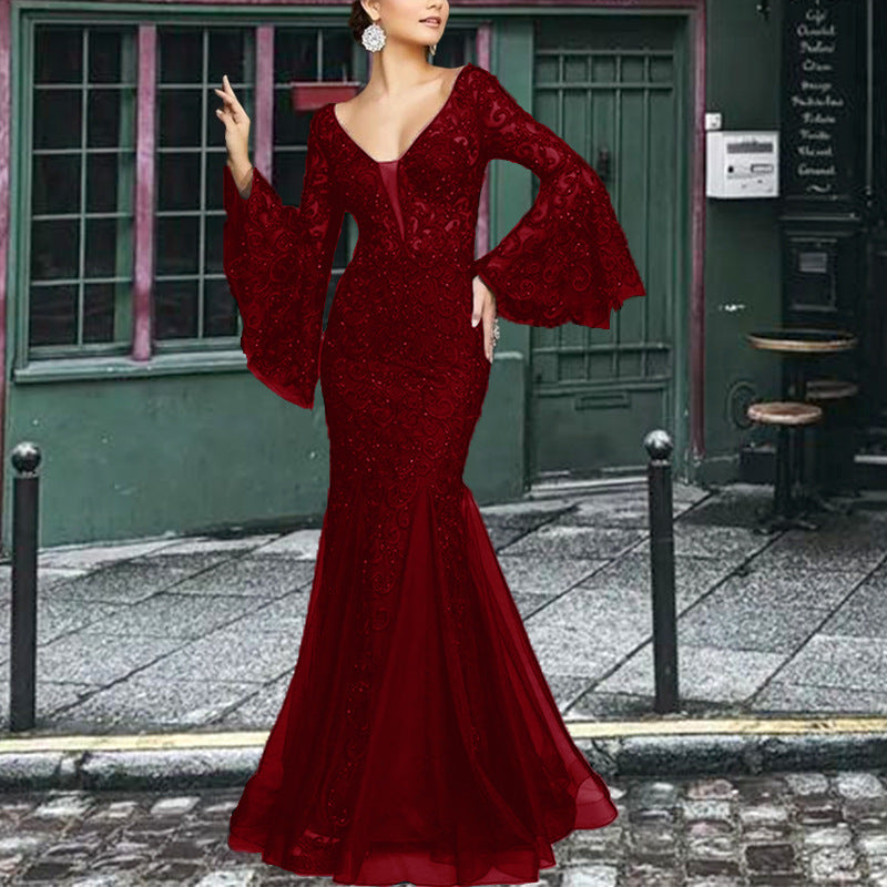 Spring and Summer Evening Gown - Elegant, Sexy, Form-fitting Fish-Tail Long Evening Dress with Long Skirt