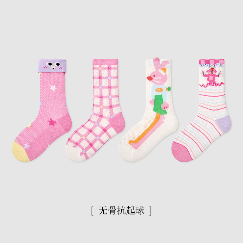 儿童袜子批发2025夏季薄款波点小狗宝宝短袜棉男童条纹网眼中筒袜