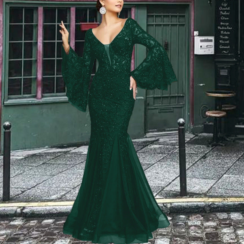 Spring and Summer Evening Gown - Elegant, Sexy, Form-fitting Fish-Tail Long Evening Dress with Long Skirt