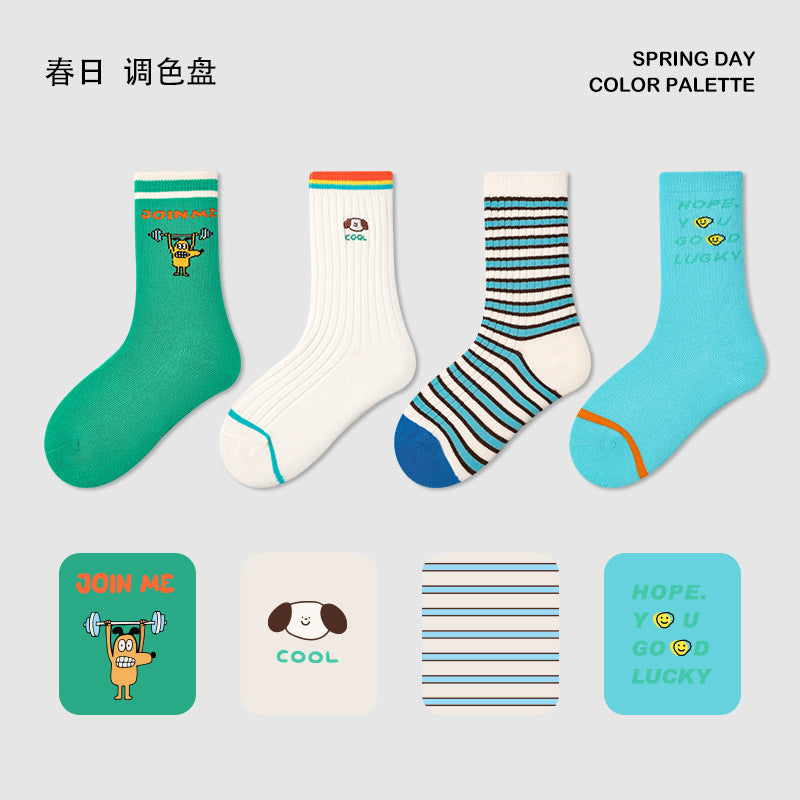 ZYZ潮款男童袜子扎染字母无骨儿童中筒袜运动高橡筋儿童袜子批发