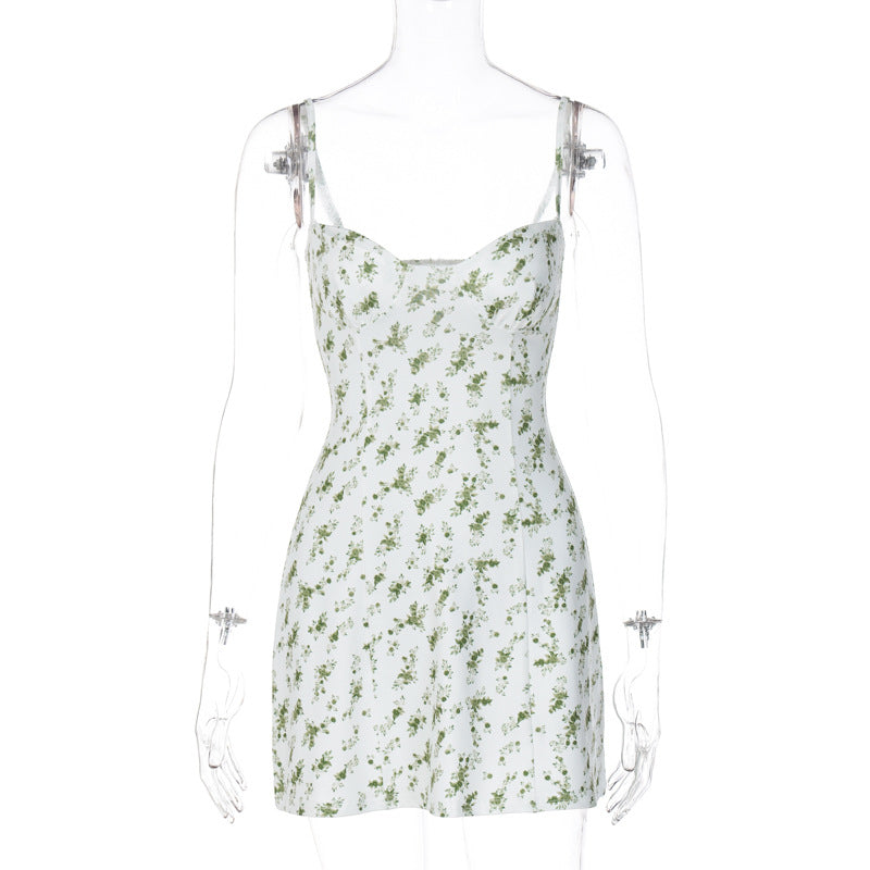 Summer floral short skirt halter dress women's clothing