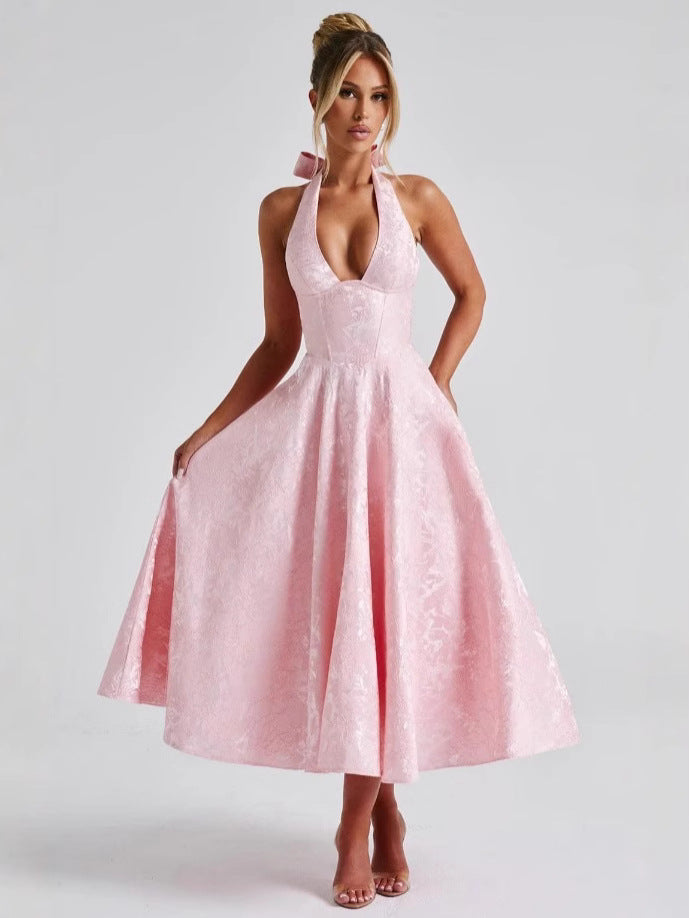 French-style vacation jacquard wrap-around vacation-style fashionable dress from Y2K era