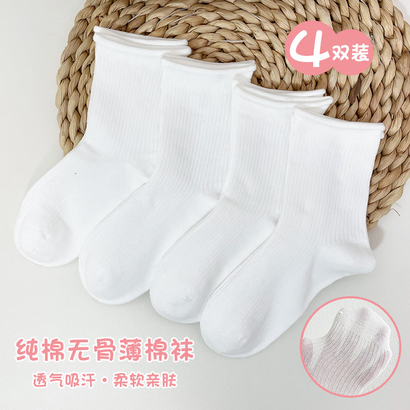 2025儿童袜子春夏薄款网眼无骨透气中筒袜男女童宝宝袜纯色运动袜