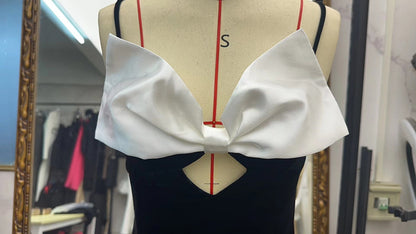 Women's sexy strapless bow tie high-waisted frayed velvet long dress for party formal wear