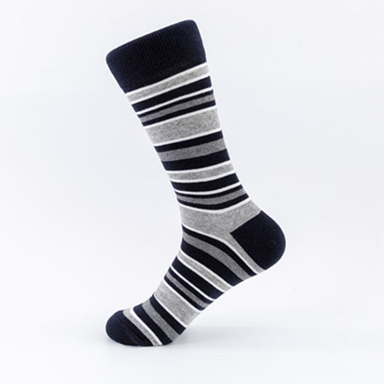 Happy Stripes Socks - Comfortable Cotton Socks for Casual Wear - Trendy Mid-Calf Socks for the European Street Style