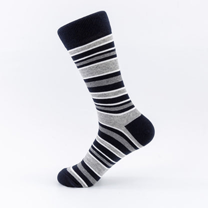 Happy Stripes Socks - Comfortable Cotton Socks for Casual Wear - Trendy Mid-Calf Socks for the European Street Style