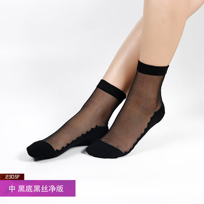 Kathys Pure Color Mid-Calf Stockings, Crystal Stockings, Simple Glass Stockings, Women's Cotton Bottom Trendy Wholesale Black Stockings