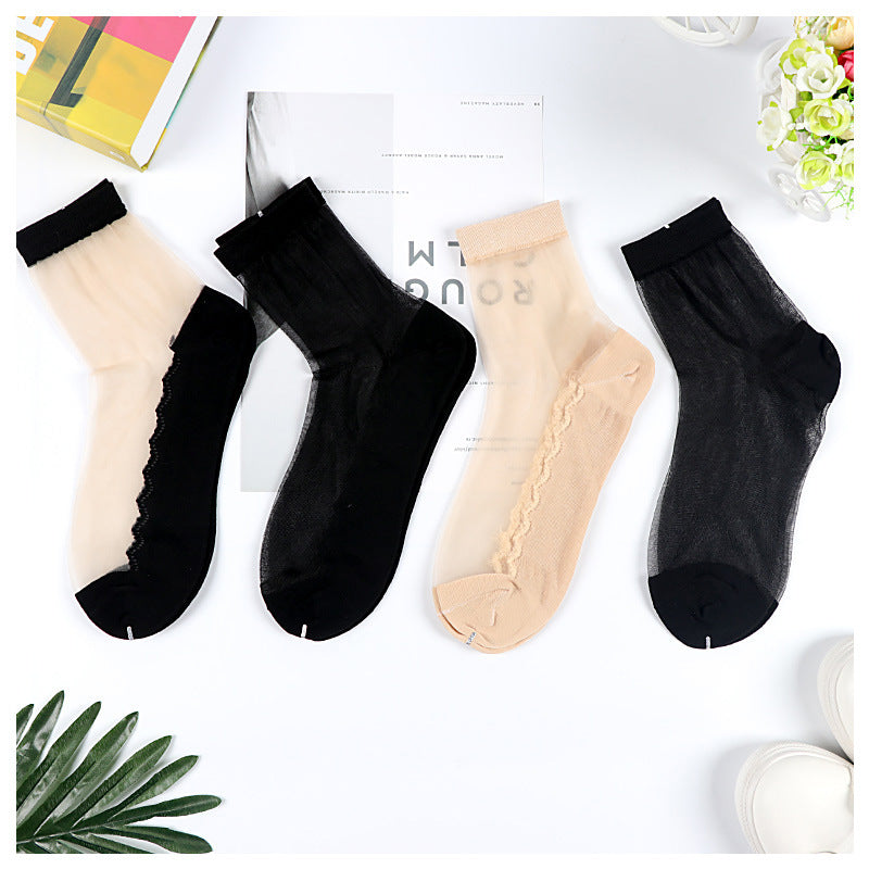 Kathys Pure Color Mid-Calf Stockings, Crystal Stockings, Simple Glass Stockings, Women's Cotton Bottom Trendy Wholesale Black Stockings