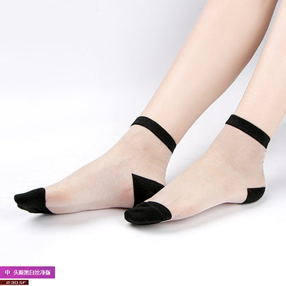 Kathys Pure Color Mid-Calf Stockings, Crystal Stockings, Simple Glass Stockings, Women's Cotton Bottom Trendy Wholesale Black Stockings