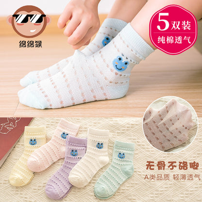 春夏季儿童袜子网眼薄款卡通恐龙短袜透气棉袜中大童男童袜子批发