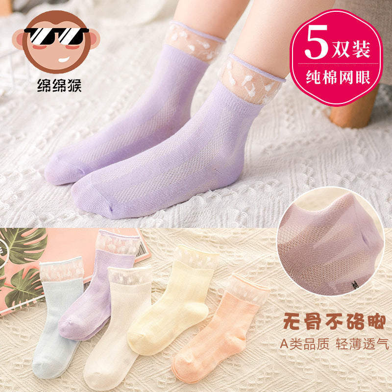 春夏季儿童袜子网眼薄款卡通恐龙短袜透气棉袜中大童男童袜子批发