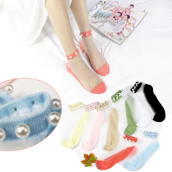 Pearl Stockings Children's Trend Summer Transparent Glass Fiber Crystal Stockings Thin Lace Japanese Style Short Stockings Small Opening