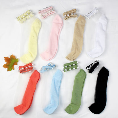 Pearl Stockings Children's Trend Summer Transparent Glass Fiber Crystal Stockings Thin Lace Japanese Style Short Stockings Small Opening