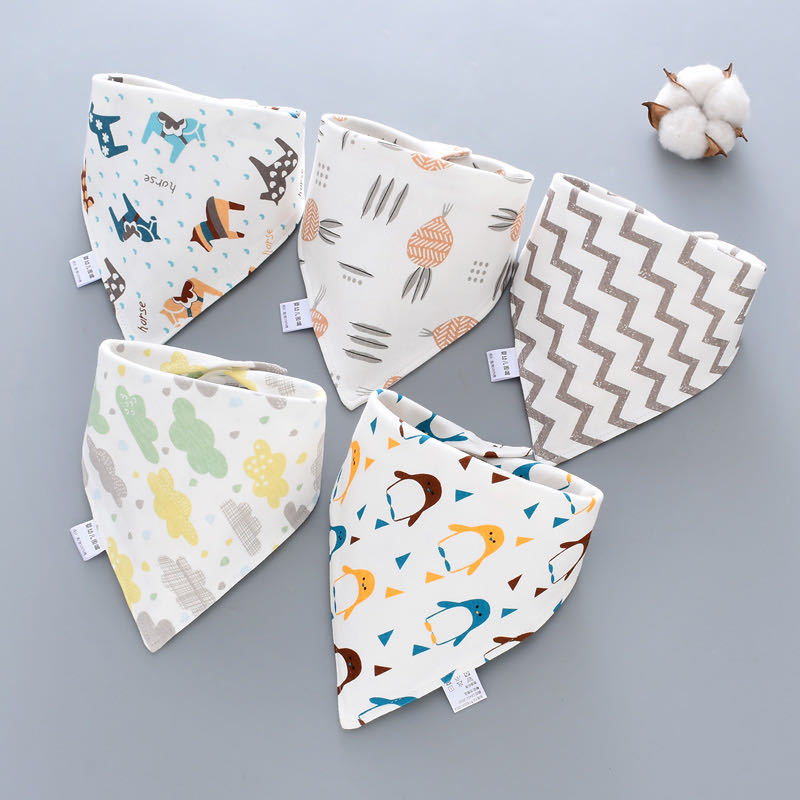 Baby washcloth, baby triangular scarf, pure cotton double-layer snap fastening waterproof newborn bib, child scarf, spring and autumn set