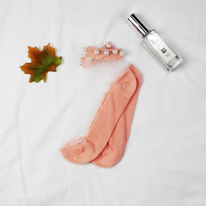 Pearl Stockings Children's Trend Summer Transparent Glass Fiber Crystal Stockings Thin Lace Japanese Style Short Stockings Small Opening