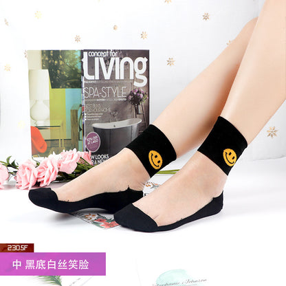 Summer ice silk stockings - children's polka dot striped butterfly glass silk stockings mid-calf crystal silk cardigan skin-colored short socks, thin style