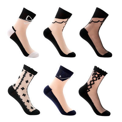 Summer ice silk stockings - children's polka dot striped butterfly glass silk stockings mid-calf crystal silk cardigan skin-colored short socks, thin style