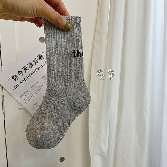 24新款儿童袜子春季薄款运动韩版潮袜简约男童女童学生中筒棉袜批