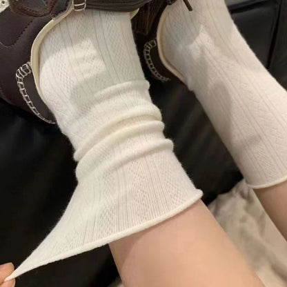 Sock children - Spring and Summer white pile-up socks, pure color, summer lightweight mid-calf mesh ballet breathable lace stockings