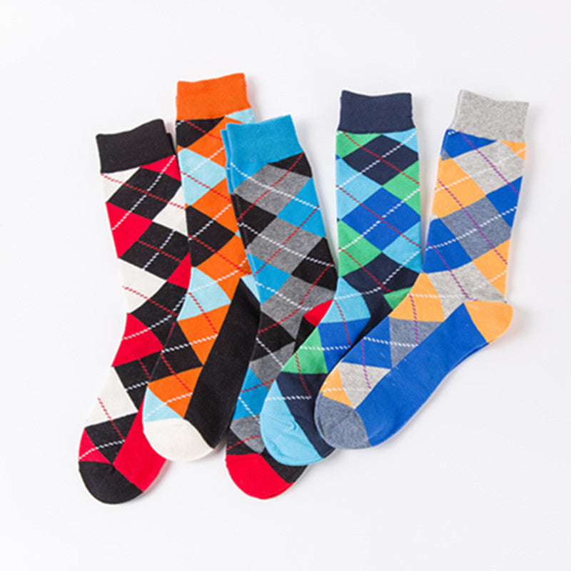 Autumn and winter new trendy fashion socks - Happy socks with check patterns, casual and romantic cotton socks, long tube socks