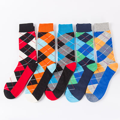 Autumn and winter new trendy fashion socks - Happy socks with check patterns, casual and romantic cotton socks, long tube socks