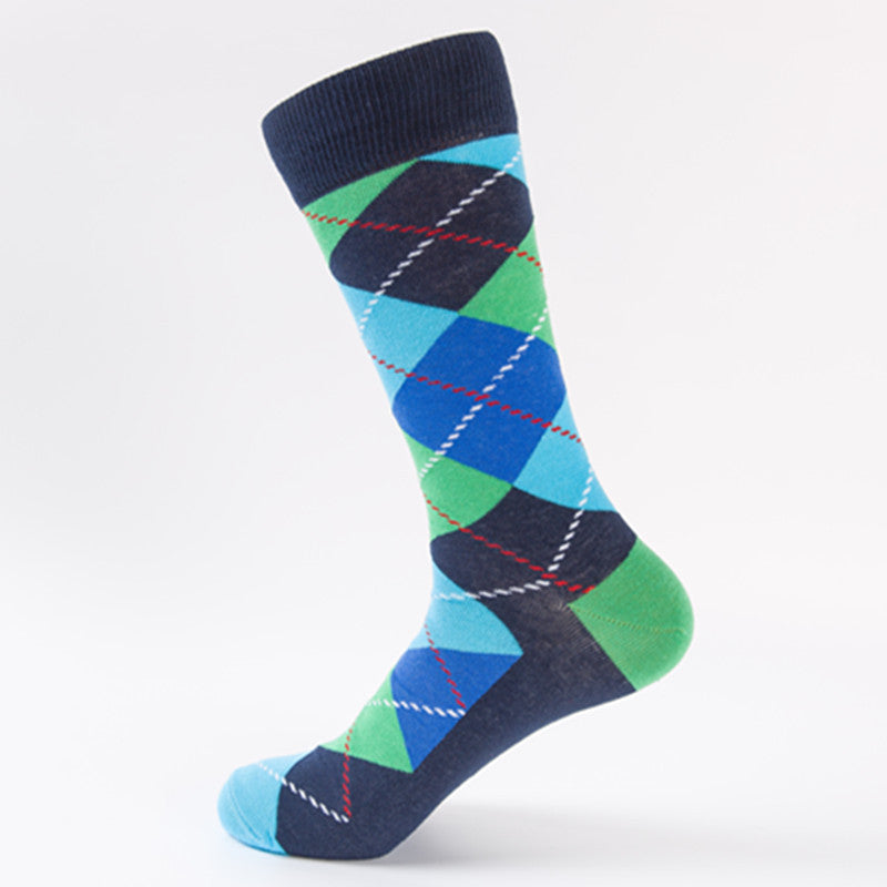 Autumn and winter new trendy fashion socks - Happy socks with check patterns, casual and romantic cotton socks, long tube socks