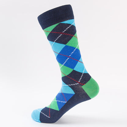 Autumn and winter new trendy fashion socks - Happy socks with check patterns, casual and romantic cotton socks, long tube socks