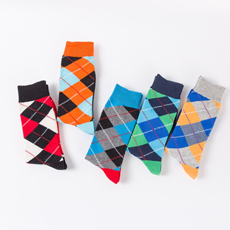 Autumn and winter new trendy fashion socks - Happy socks with check patterns, casual and romantic cotton socks, long tube socks