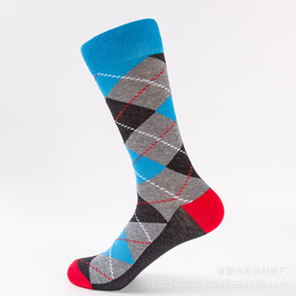 Autumn and winter new trendy fashion socks - Happy socks with check patterns, casual and romantic cotton socks, long tube socks