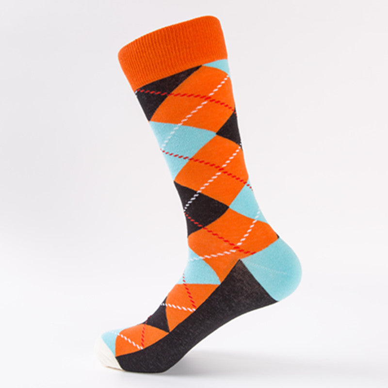 Autumn and winter new trendy fashion socks - Happy socks with check patterns, casual and romantic cotton socks, long tube socks