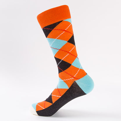 Autumn and winter new trendy fashion socks - Happy socks with check patterns, casual and romantic cotton socks, long tube socks