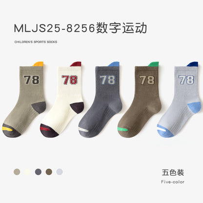 春秋季女童袜子多巴胺运动精梳棉无骨儿童袜子中筒字母蝴蝶结潮袜