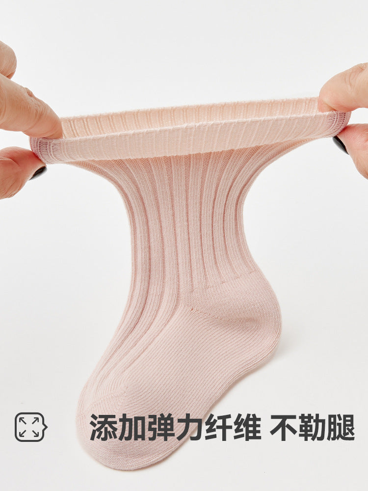2025春秋宝宝袜子双针纯色婴儿袜子无骨中筒儿童纯棉袜子a类童袜