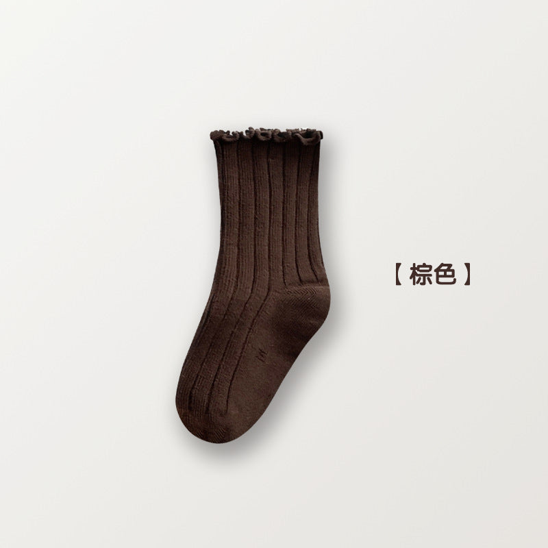秋冬新品女童袜子儿童精梳棉木耳花边双针中筒儿童袜子批发诸暨