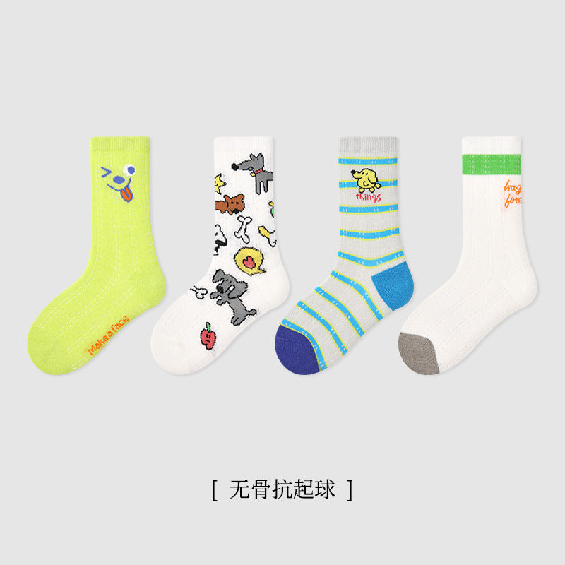 儿童袜子批发2025夏季薄款波点小狗宝宝短袜棉男童条纹网眼中筒袜