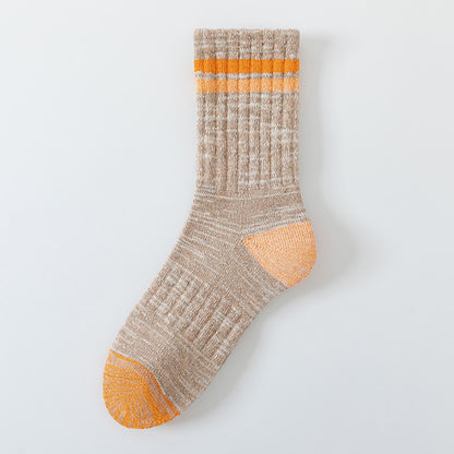 Winter and autumn heat-retaining wool warm double-bar mid-length women's socks, thick and lightweight sports towel bottom socks, children's and teenagers' versions