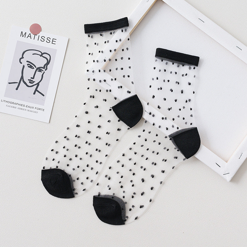 Summer Glass Socks Women's Breathable Mid-Calf Stockings Japanese Style Silk Crystal Stockings Summer Lightweight