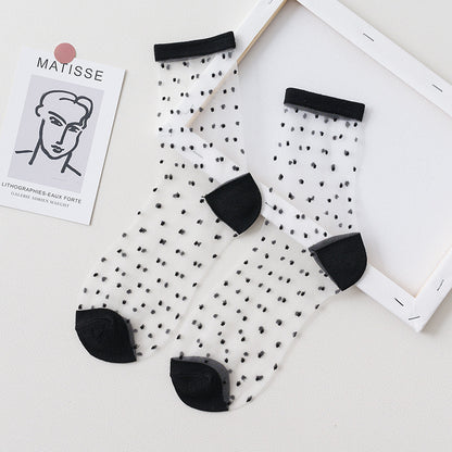 Summer Glass Socks Women's Breathable Mid-Calf Stockings Japanese Style Silk Crystal Stockings Summer Lightweight