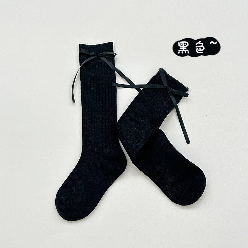 24新品女童袜子春秋蝴蝶结中筒袜儿童韩版洋气公主风小腿袜批发