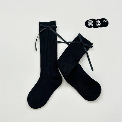 24新品女童袜子春秋蝴蝶结中筒袜儿童韩版洋气公主风小腿袜批发